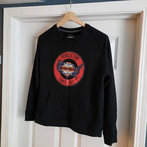 Pendleton Sweater Sweatshirt Mens Medium Black Crewneck Southwest Navajo Aztec - Picture 3 of 7
